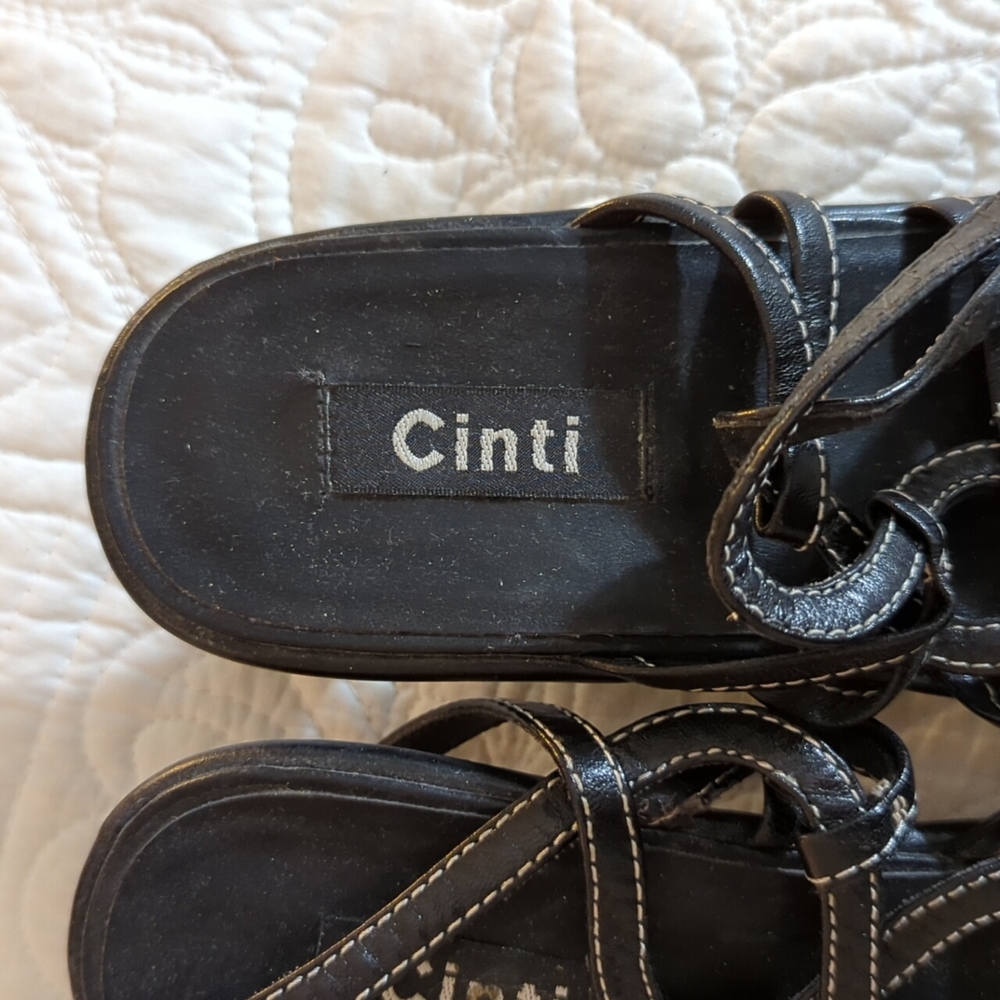 Cinti Italian Black Leather Sandals Size 8 - Picture 8 of 8